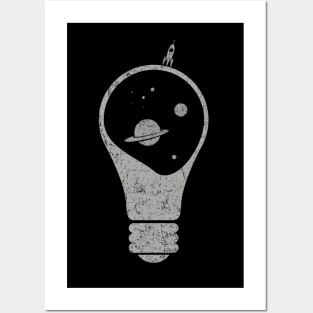 Light Bulb - Space, Stars, Planets, Saturn and little space rocket Posters and Art